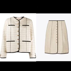 Tory Burch Quilted Jacket & Skirt Set NWT size 2 Light Pale Stone